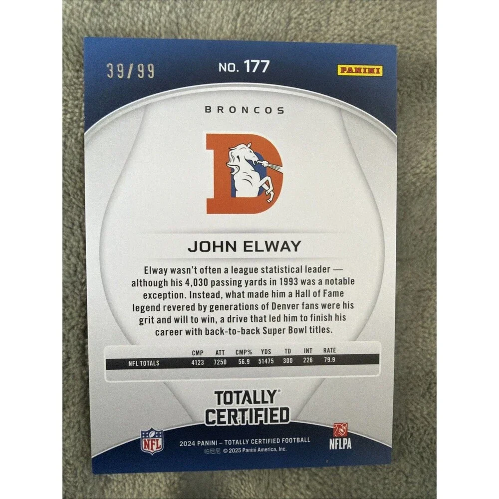 2024 Panini Totally Certified - Legends John Elway #177 Mirror Neon Green /99
